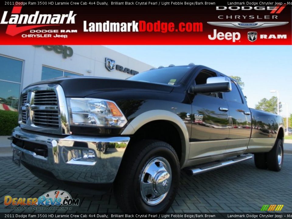2011 Dodge Ram 3500 HD Laramie Crew Cab 4x4 Dually Brilliant Black Crystal Pearl / Light Pebble Beige/Bark Brown Photo #1