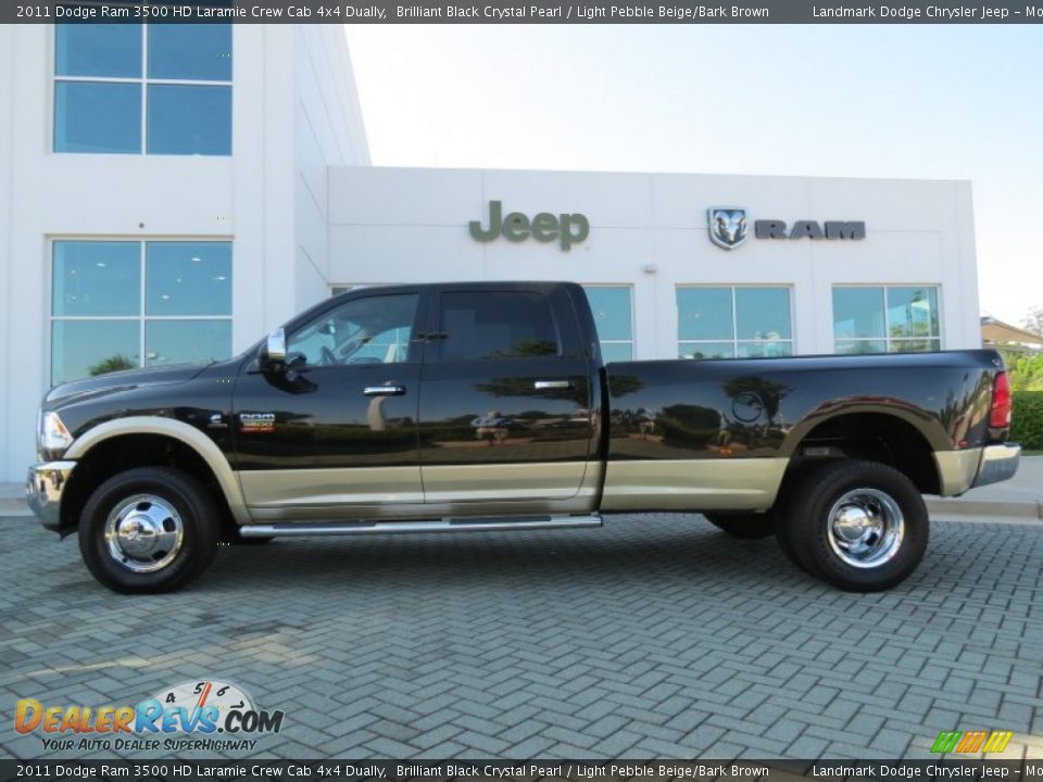 2011 Dodge Ram 3500 HD Laramie Crew Cab 4x4 Dually Brilliant Black Crystal Pearl / Light Pebble Beige/Bark Brown Photo #2