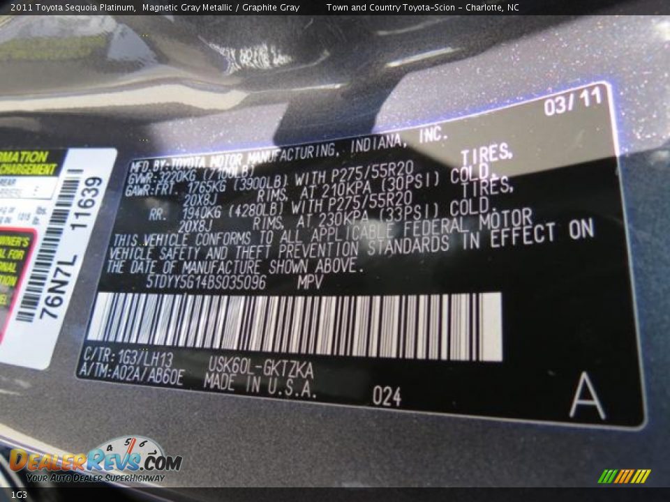 Toyota Color Code 1G3 Magnetic Gray Metallic