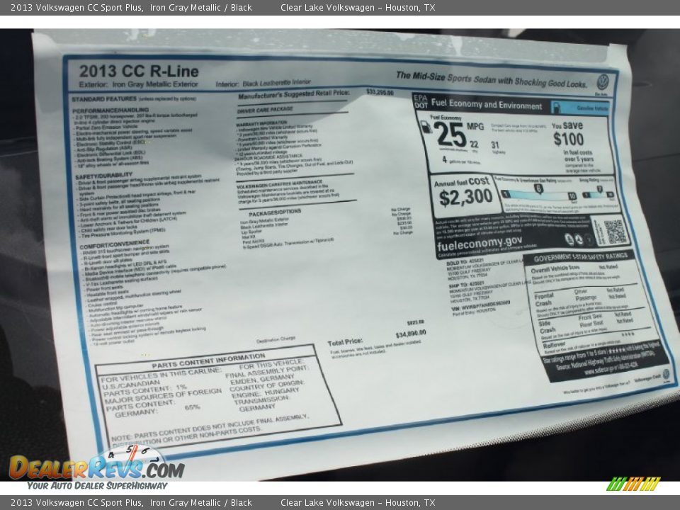 2013 Volkswagen CC Sport Plus Window Sticker Photo #30