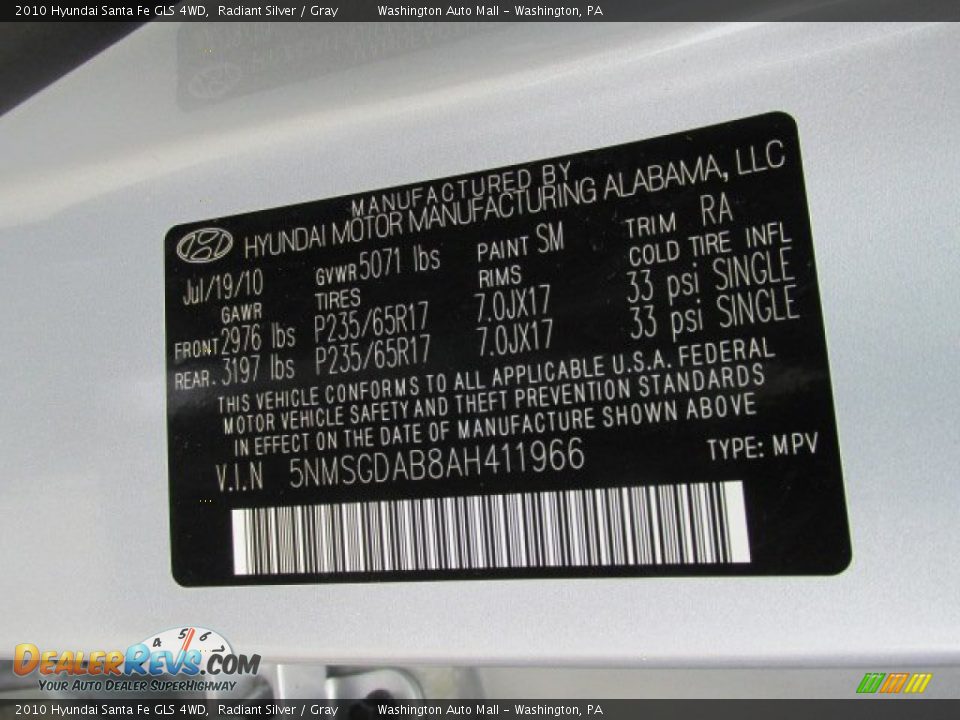 2010 Hyundai Santa Fe GLS 4WD Radiant Silver / Gray Photo #18