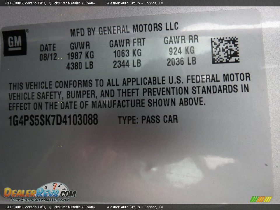2013 Buick Verano FWD Quicksilver Metallic / Ebony Photo #7