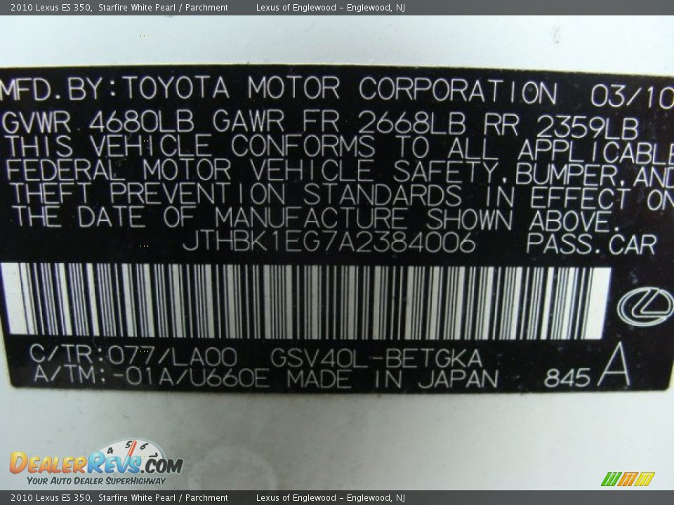 2010 Lexus ES 350 Starfire White Pearl / Parchment Photo #24