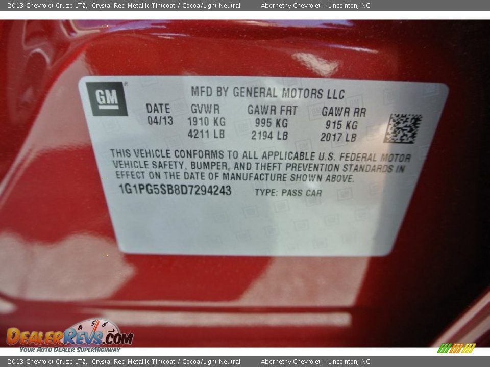 2013 Chevrolet Cruze LTZ Crystal Red Metallic Tintcoat / Cocoa/Light Neutral Photo #7
