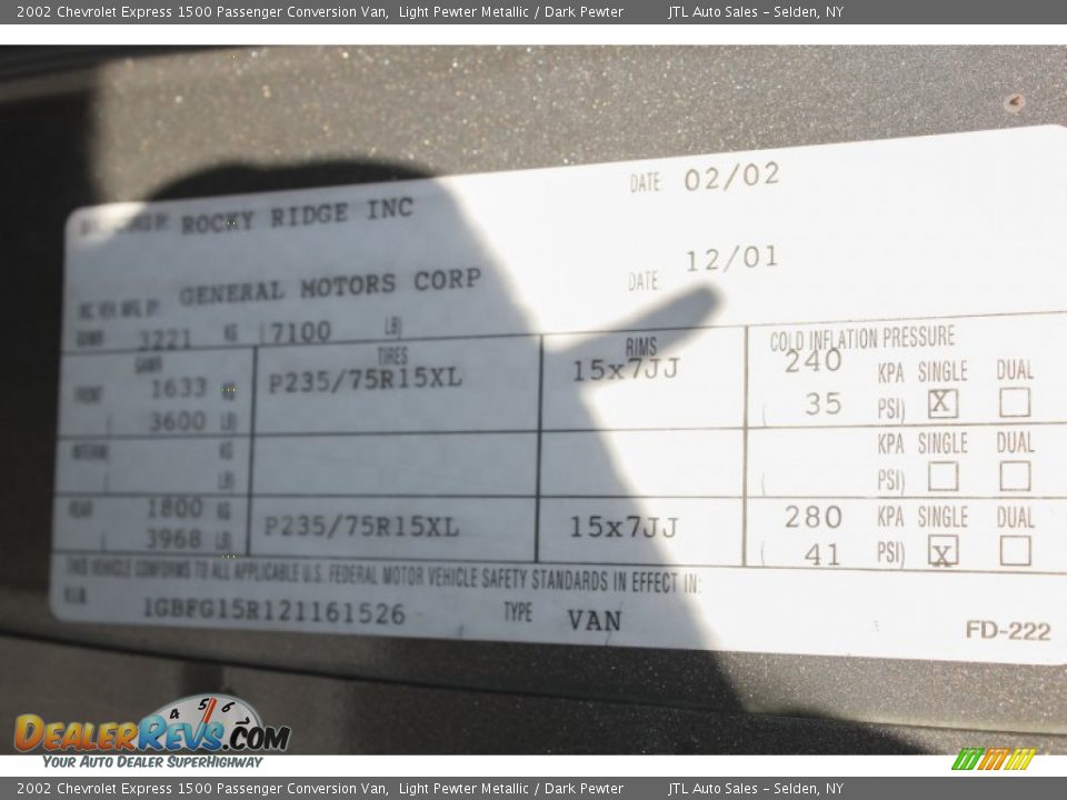 2002 Chevrolet Express 1500 Passenger Conversion Van Light Pewter Metallic / Dark Pewter Photo #20