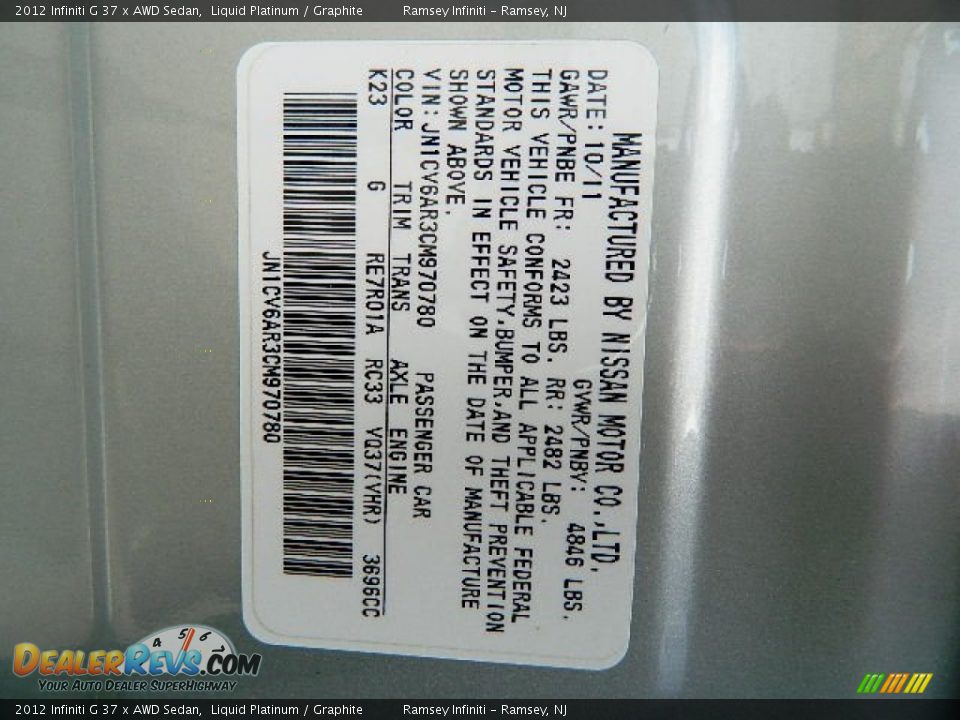 2012 Infiniti G 37 x AWD Sedan Liquid Platinum / Graphite Photo #24
