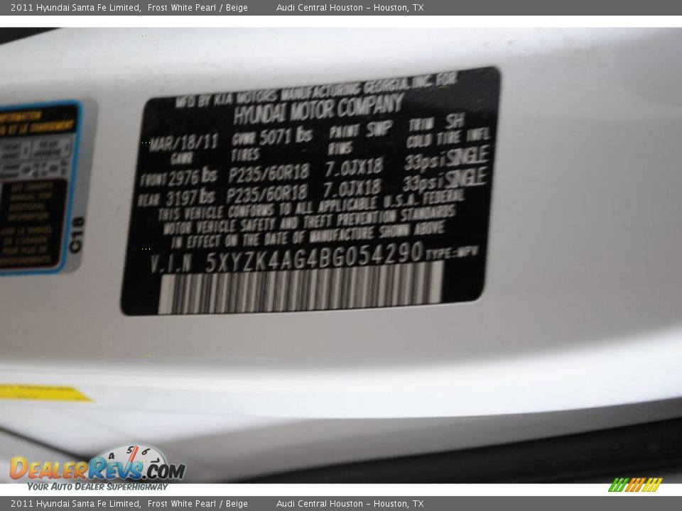 2011 Hyundai Santa Fe Limited Frost White Pearl / Beige Photo #32