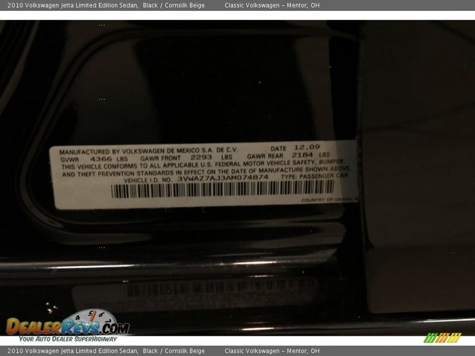 2010 Volkswagen Jetta Limited Edition Sedan Black / Cornsilk Beige Photo #19