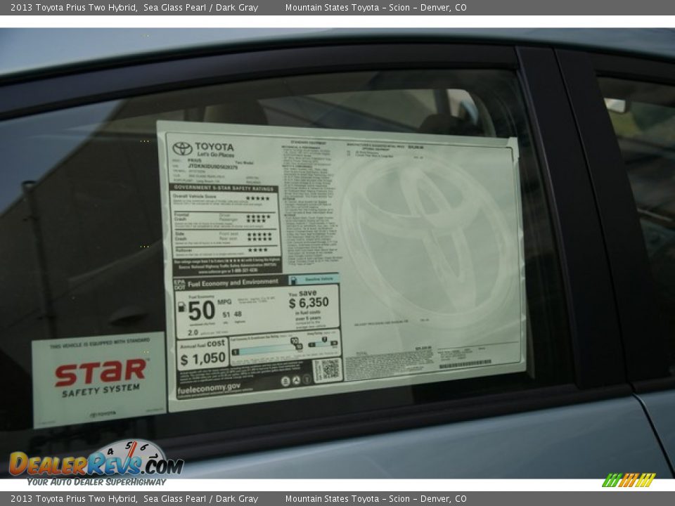 2013 Toyota Prius Two Hybrid Sea Glass Pearl / Dark Gray Photo #10