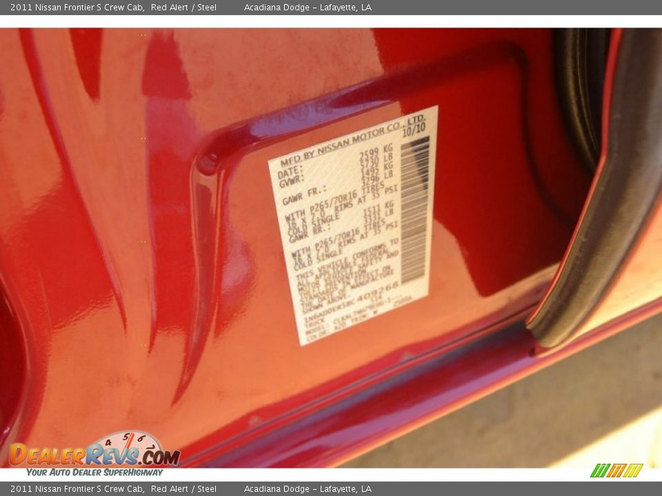 2011 Nissan Frontier S Crew Cab Red Alert / Steel Photo #16