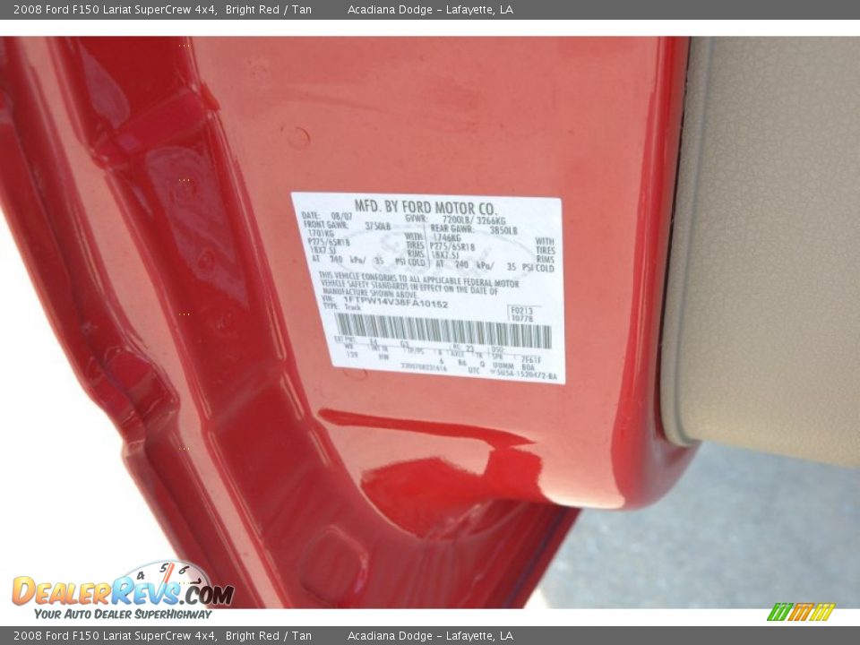 2008 Ford F150 Lariat SuperCrew 4x4 Bright Red / Tan Photo #17