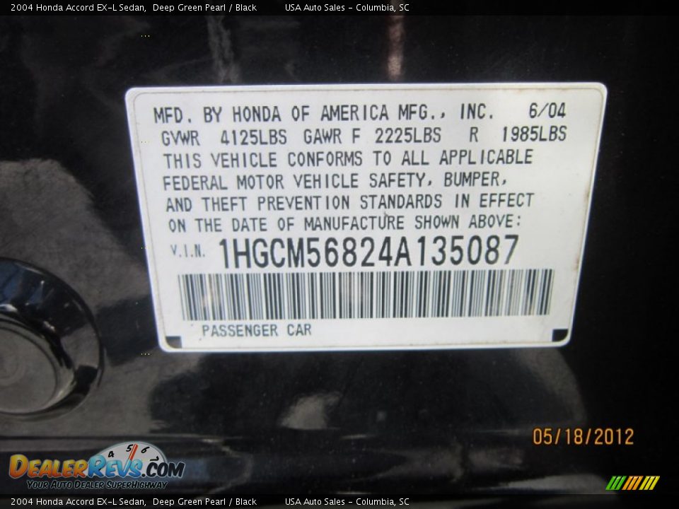 2004 Honda Accord EX-L Sedan Deep Green Pearl / Black Photo #29