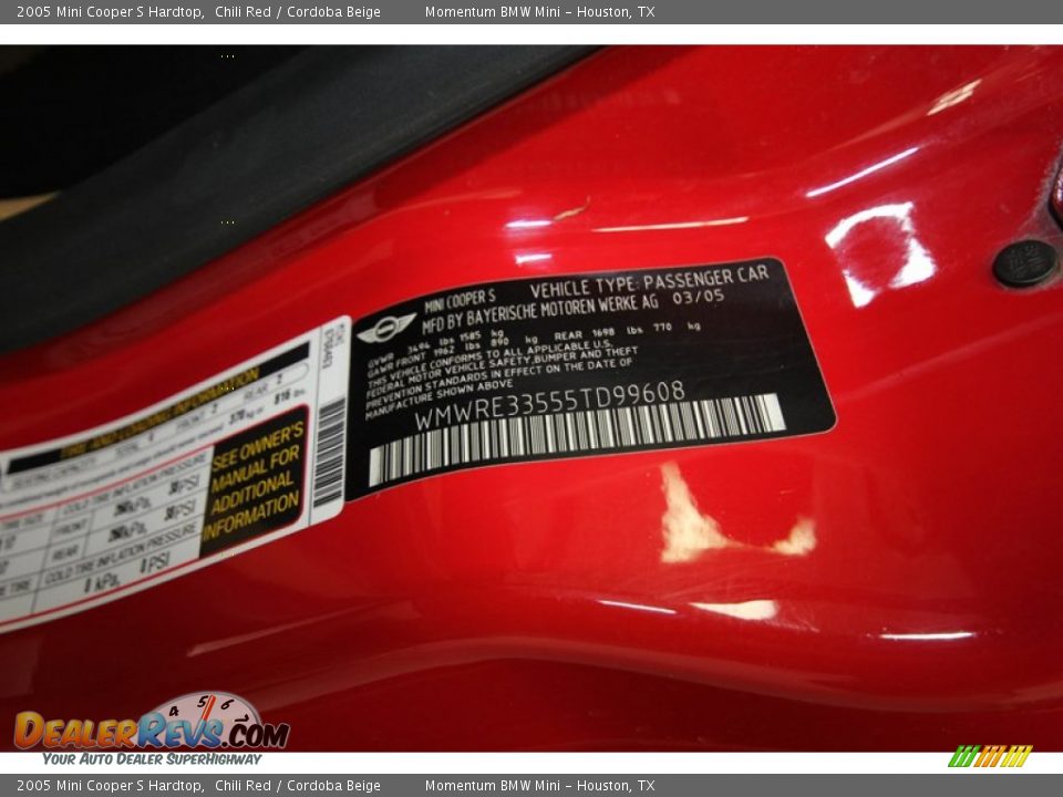 2005 Mini Cooper S Hardtop Chili Red / Cordoba Beige Photo #9