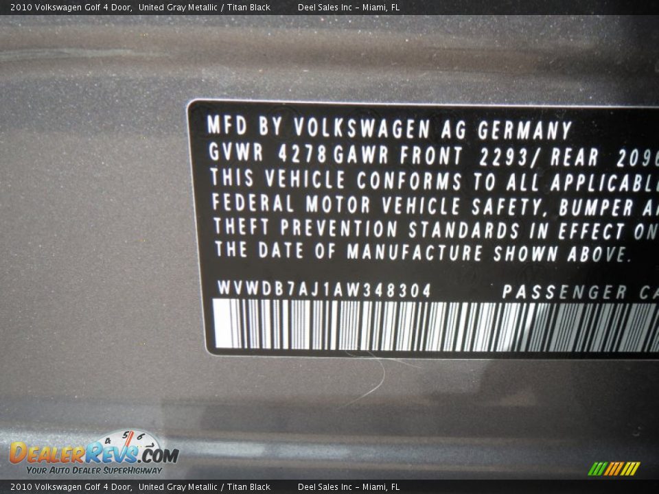2010 Volkswagen Golf 4 Door United Gray Metallic / Titan Black Photo #14