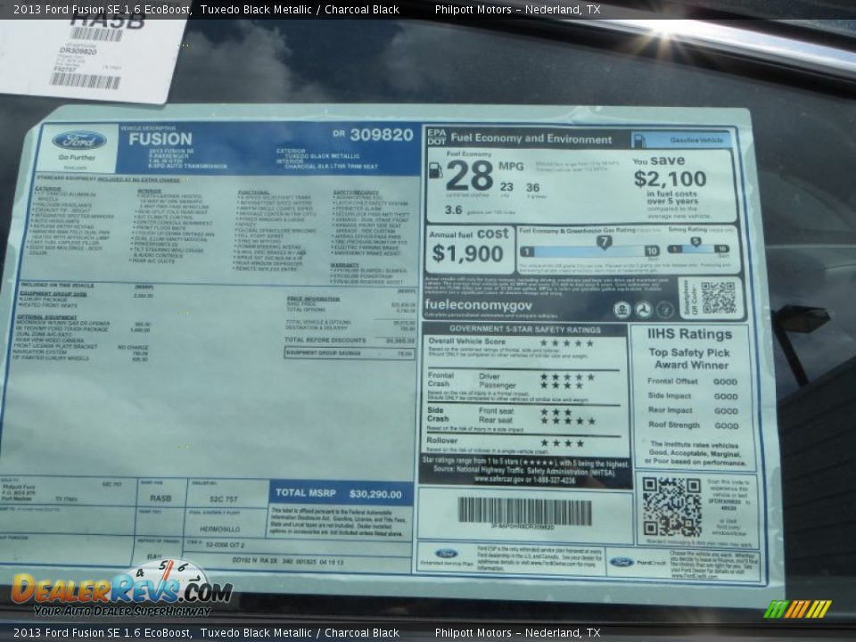 2013 Ford Fusion SE 1.6 EcoBoost Tuxedo Black Metallic / Charcoal Black Photo #32