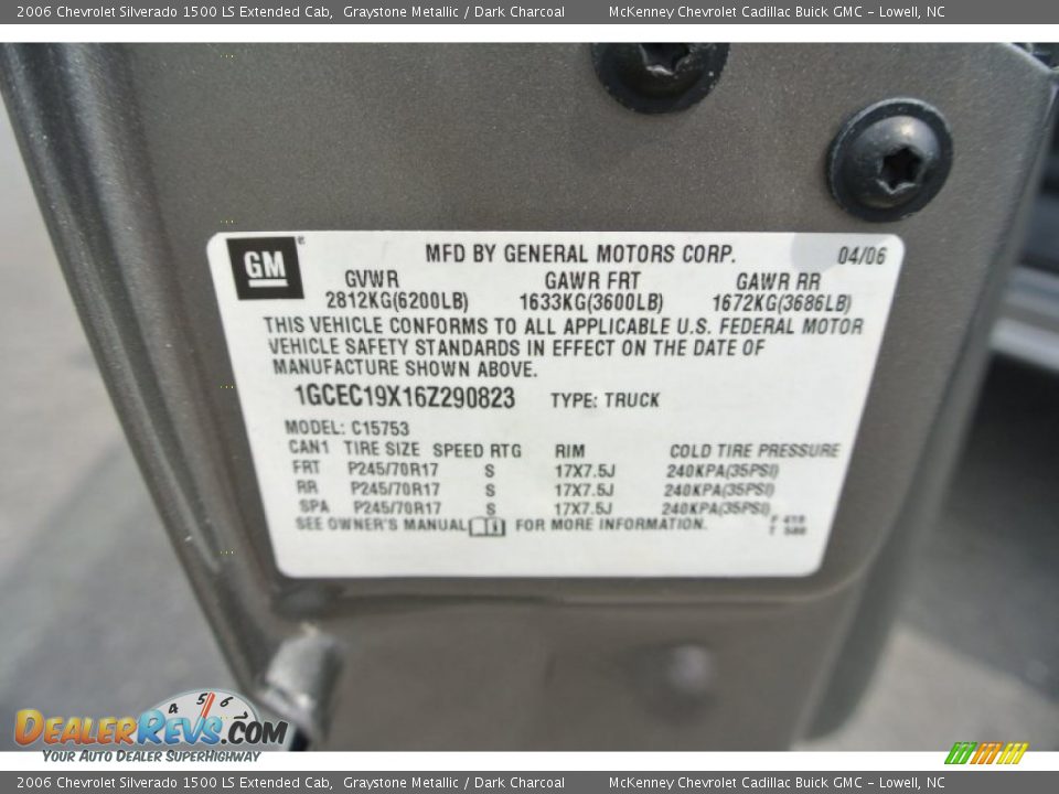 Info Tag of 2006 Chevrolet Silverado 1500 LS Extended Cab Photo #7
