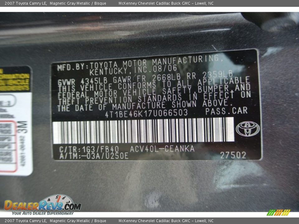 2007 Toyota Camry LE Magnetic Gray Metallic / Bisque Photo #7
