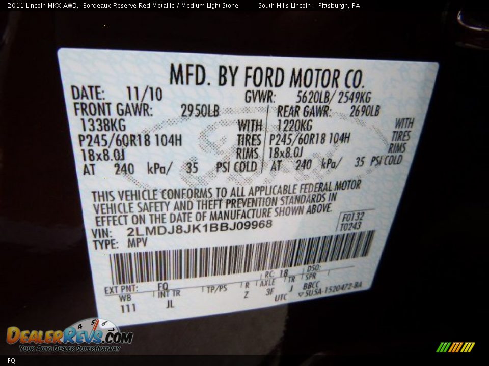 Lincoln Color Code FQ Bordeaux Reserve Red Metallic