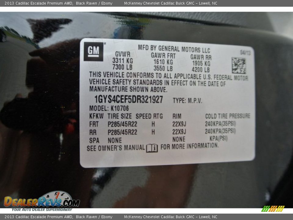 2013 Cadillac Escalade Premium AWD Black Raven / Ebony Photo #7