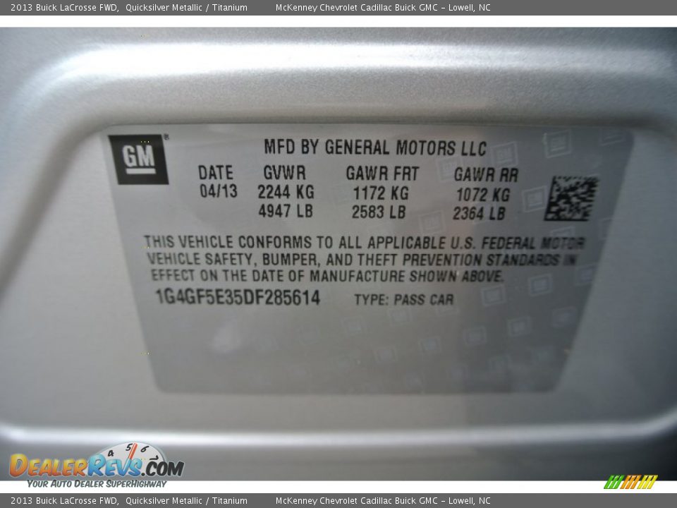 2013 Buick LaCrosse FWD Quicksilver Metallic / Titanium Photo #7