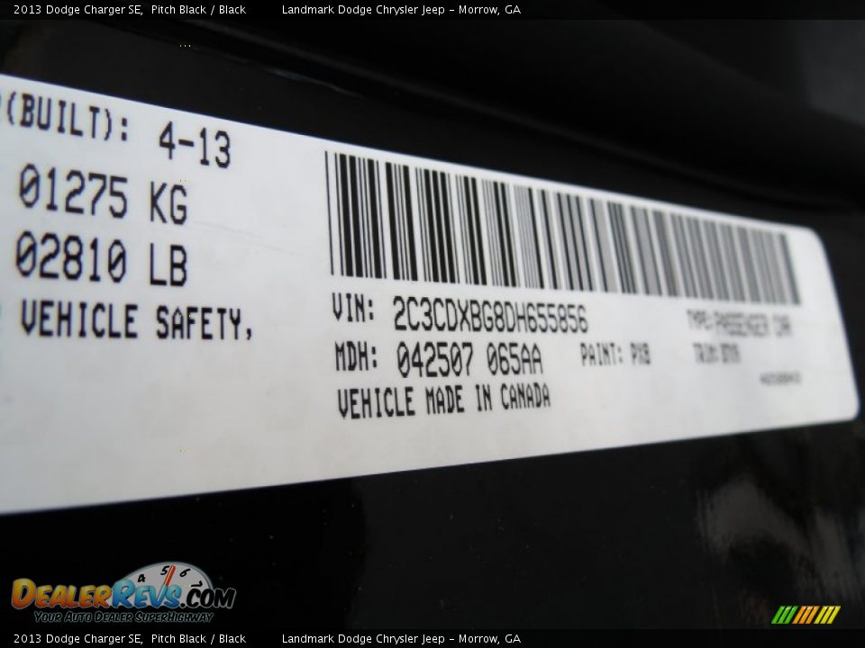 2013 Dodge Charger SE Pitch Black / Black Photo #10