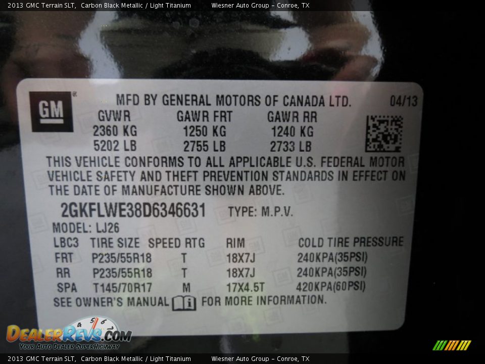 2013 GMC Terrain SLT Carbon Black Metallic / Light Titanium Photo #7