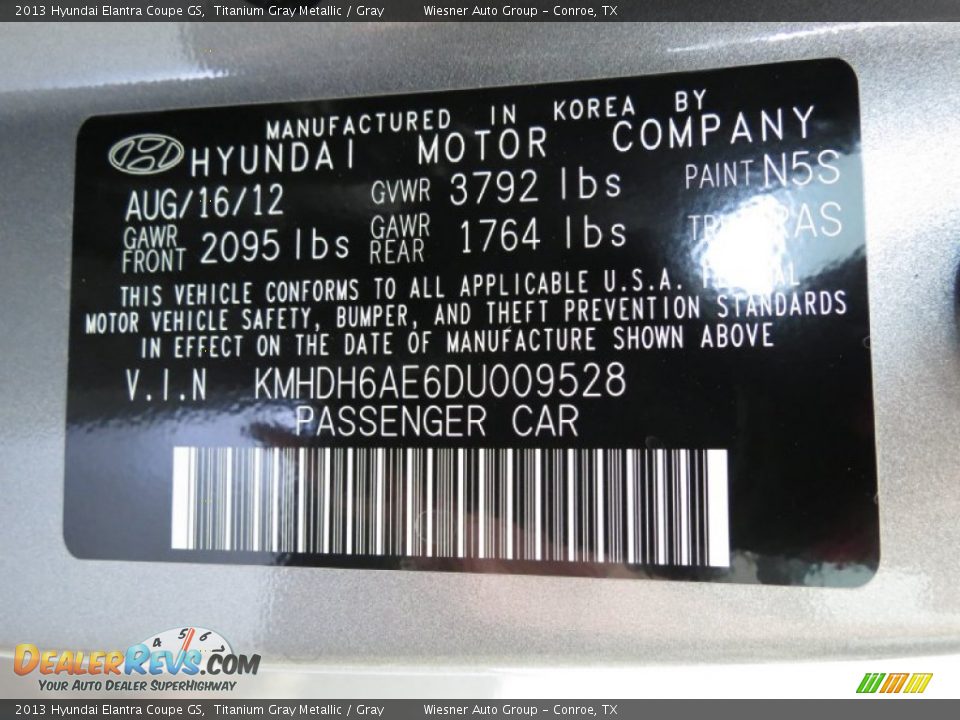 2013 Hyundai Elantra Coupe GS Titanium Gray Metallic / Gray Photo #6