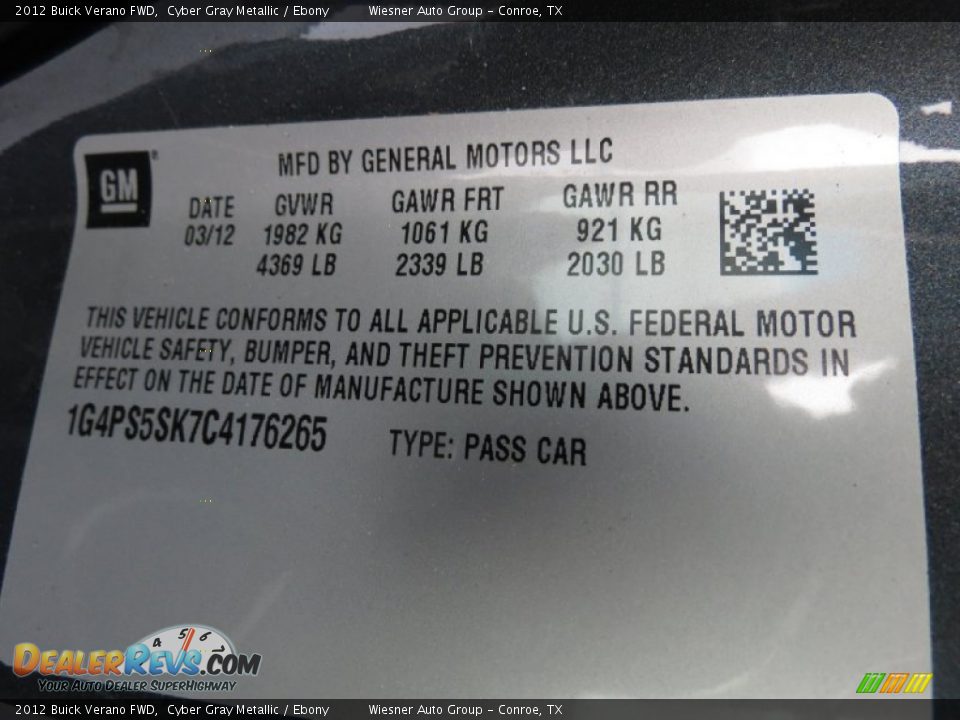 2012 Buick Verano FWD Cyber Gray Metallic / Ebony Photo #6