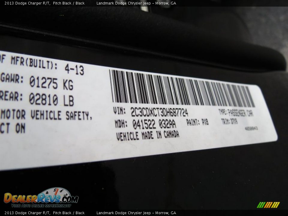 2013 Dodge Charger R/T Pitch Black / Black Photo #11