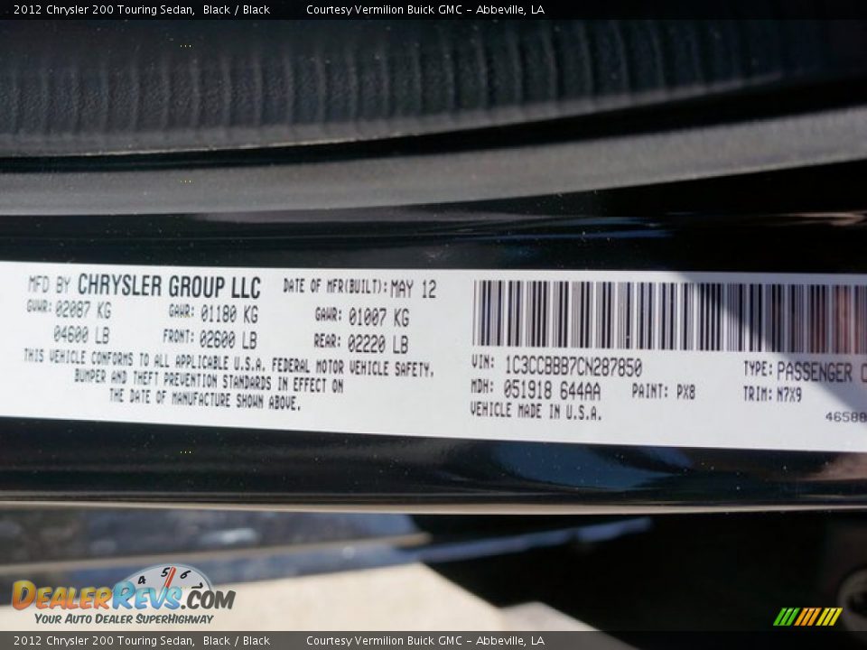 2012 Chrysler 200 Touring Sedan Black / Black Photo #19