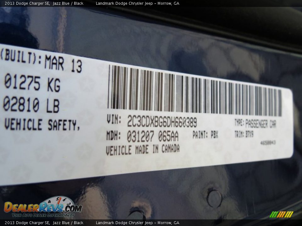 2013 Dodge Charger SE Jazz Blue / Black Photo #10