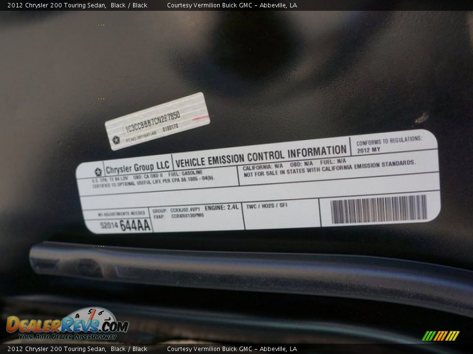 2012 Chrysler 200 Touring Sedan Black / Black Photo #26