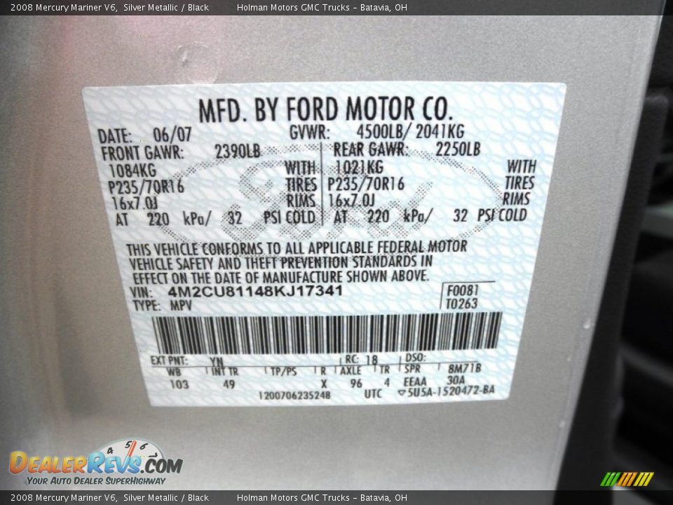 2008 Mercury Mariner V6 Silver Metallic / Black Photo #6