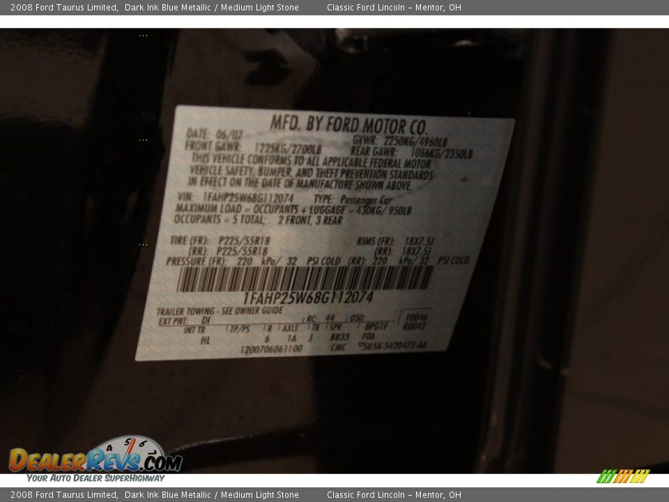 2008 Ford Taurus Limited Dark Ink Blue Metallic / Medium Light Stone Photo #22