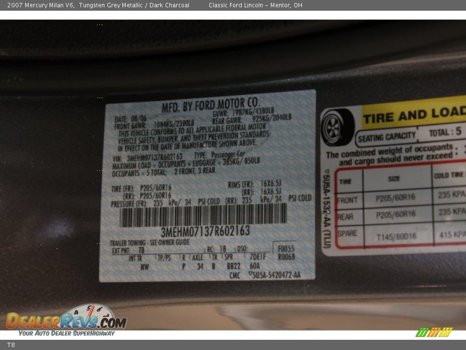 Mercury Color Code T8 Tungsten Grey Metallic