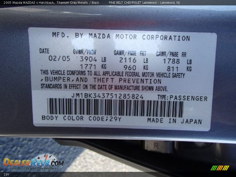 Mazda Color Code 29Y Titanium Gray Metallic