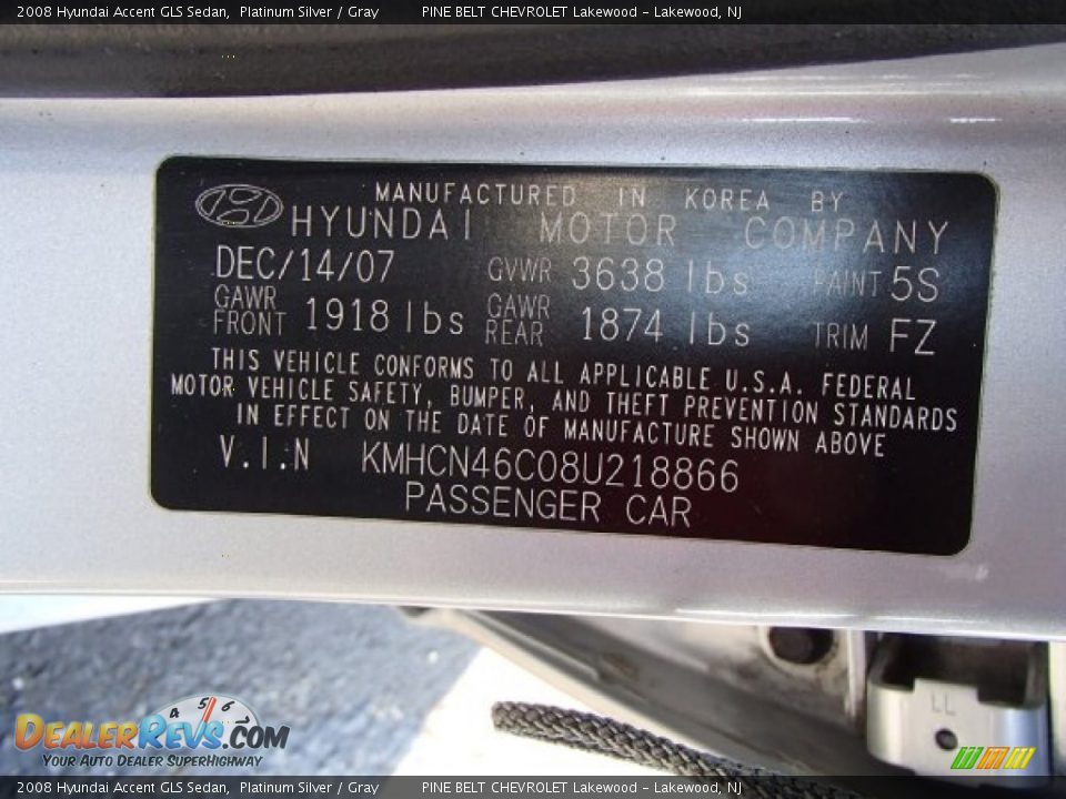 2008 Hyundai Accent GLS Sedan Platinum Silver / Gray Photo #10