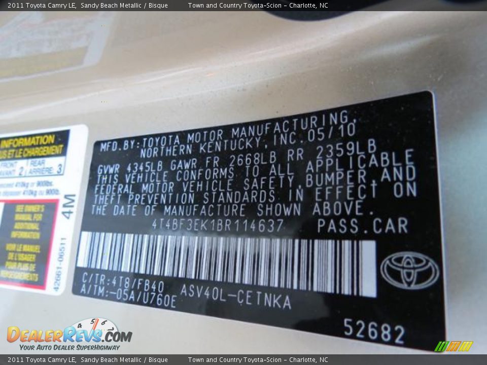 2011 Toyota Camry LE Sandy Beach Metallic / Bisque Photo #11