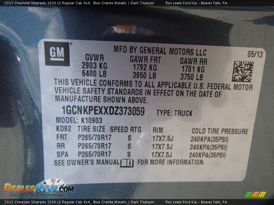 2013 Chevrolet Silverado 1500 LS Regular Cab 4x4 Blue Granite Metallic / Dark Titanium Photo #20