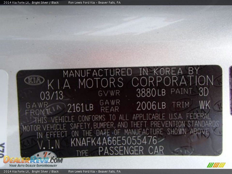 2014 Kia Forte LX Bright Silver / Black Photo #20