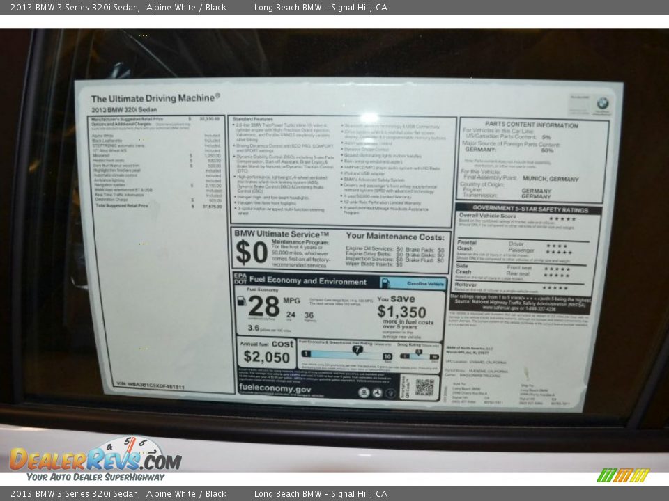 2013 BMW 3 Series 320i Sedan Window Sticker Photo #5