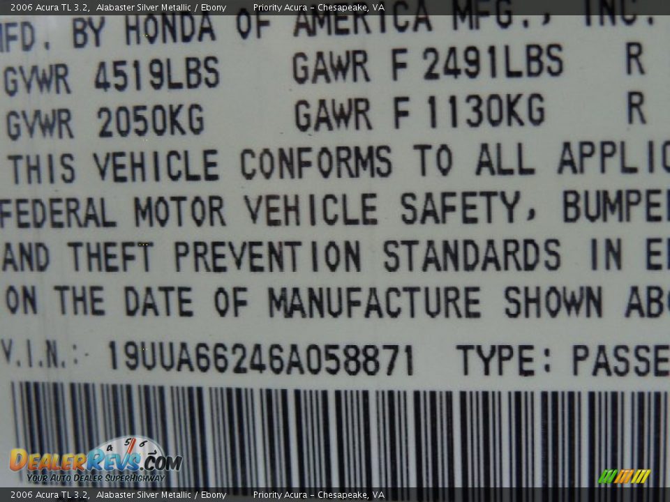2006 Acura TL 3.2 Alabaster Silver Metallic / Ebony Photo #29