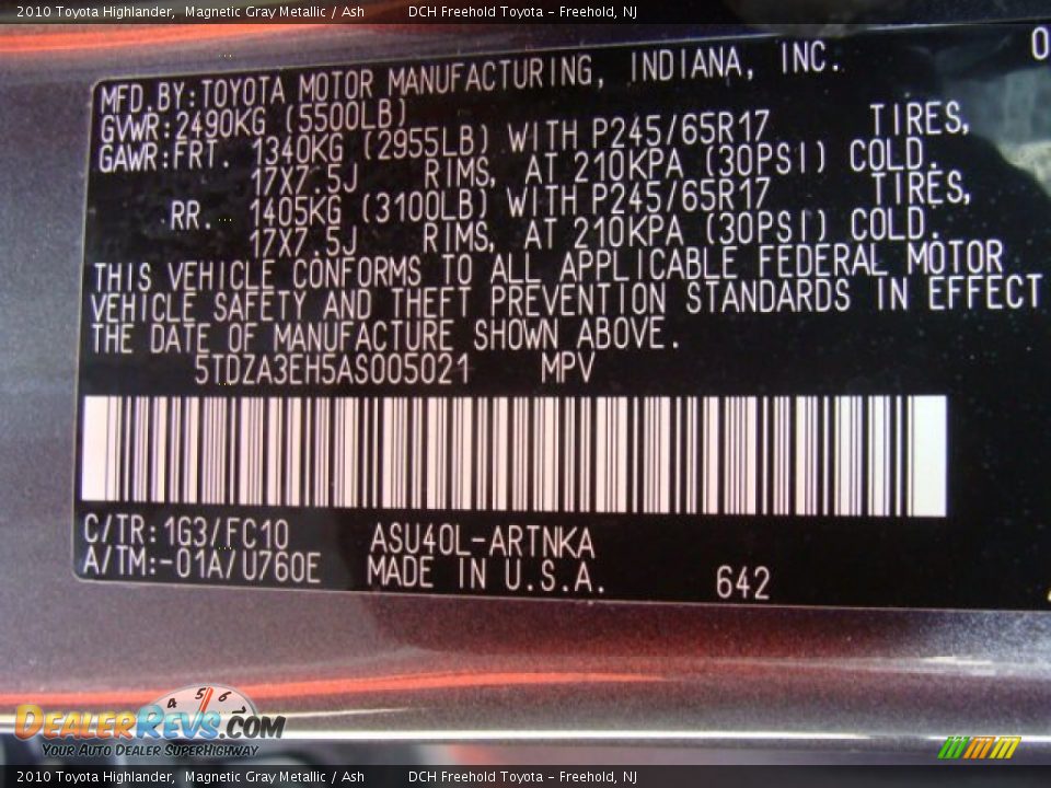 2010 Toyota Highlander Magnetic Gray Metallic / Ash Photo #14
