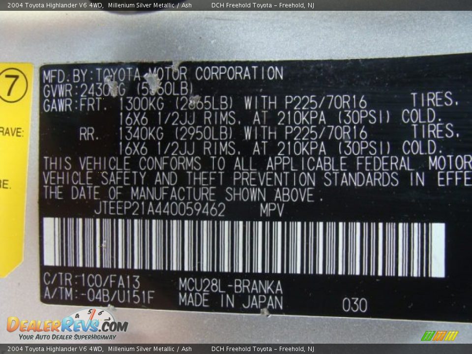 2004 Toyota Highlander V6 4WD Millenium Silver Metallic / Ash Photo #15