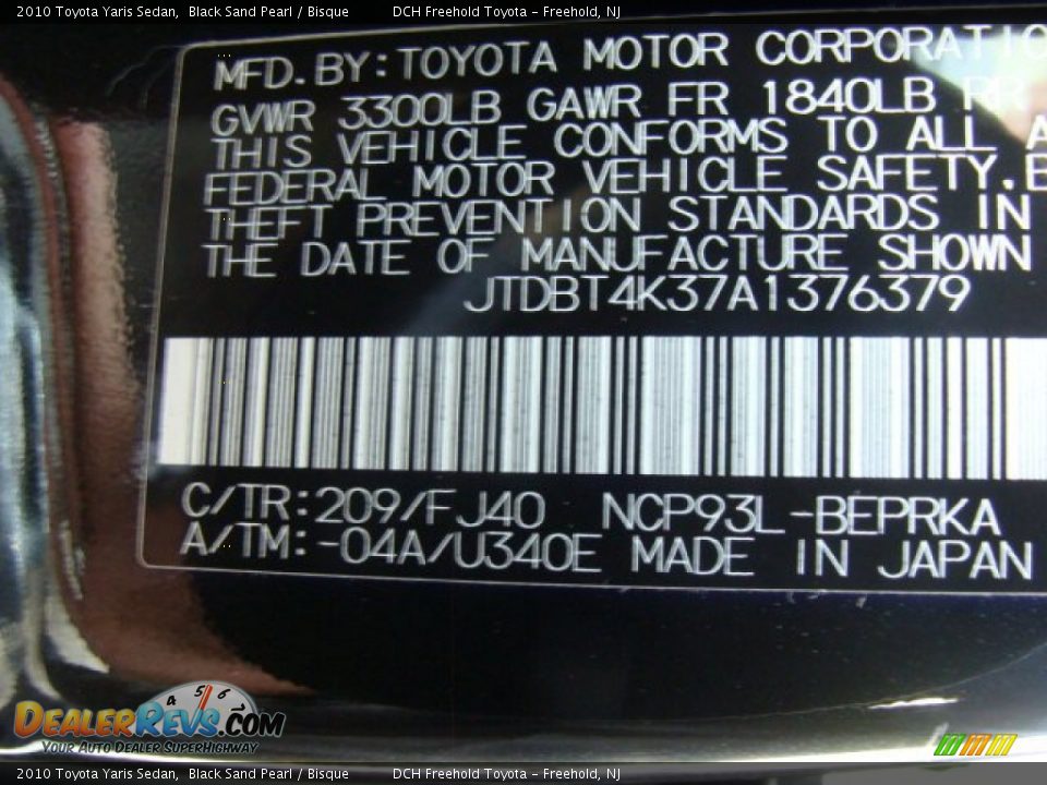 2010 Toyota Yaris Sedan Black Sand Pearl / Bisque Photo #14