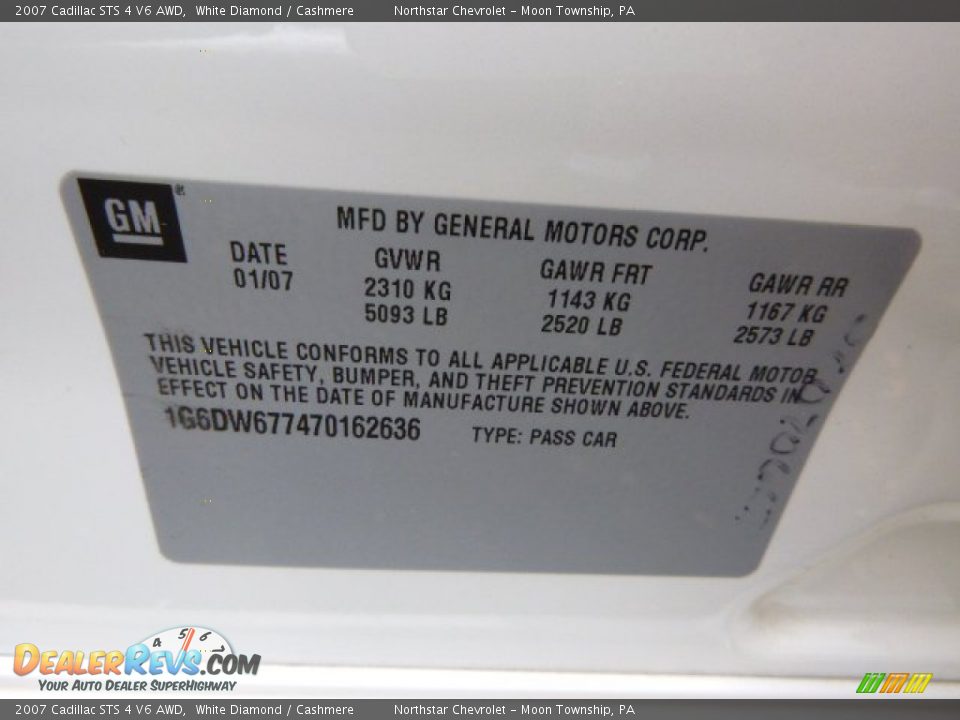 2007 Cadillac STS 4 V6 AWD White Diamond / Cashmere Photo #14