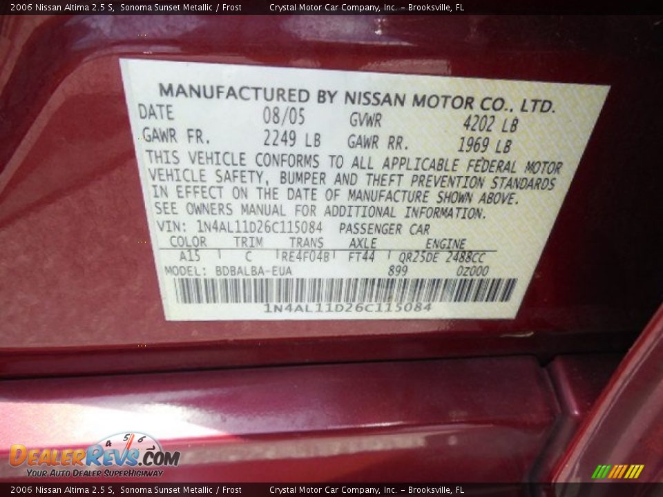 2006 Nissan Altima 2.5 S Sonoma Sunset Metallic / Frost Photo #22