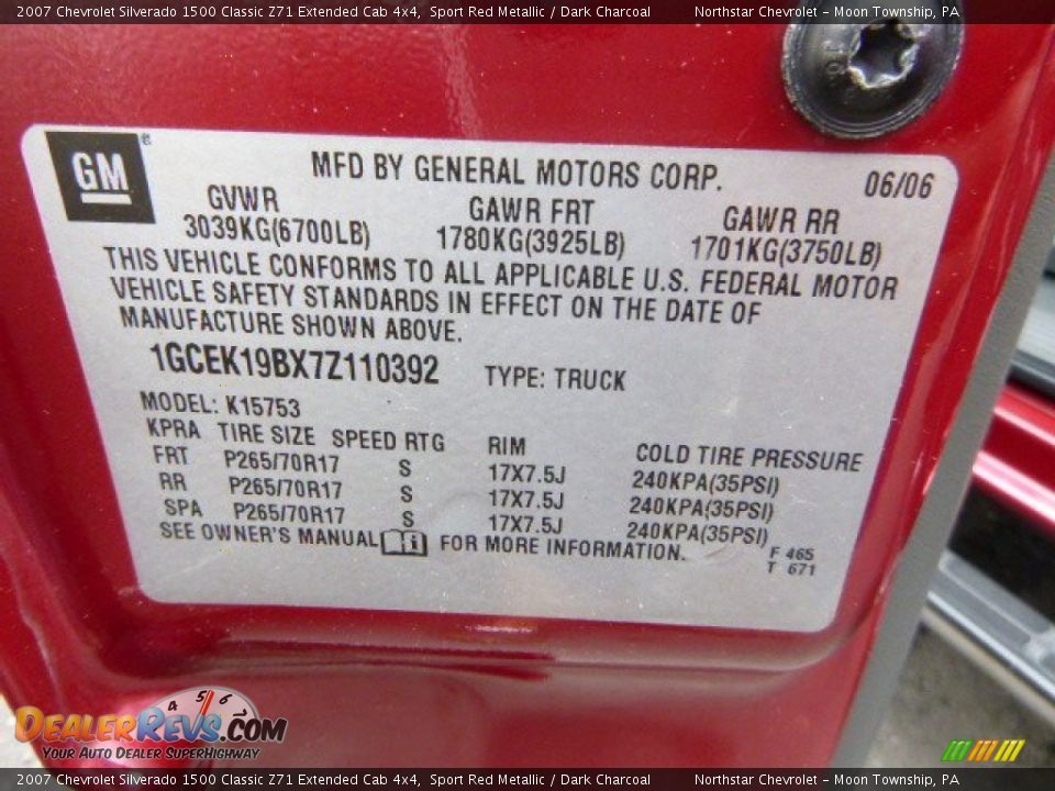 Info Tag of 2007 Chevrolet Silverado 1500 Classic Z71 Extended Cab 4x4 Photo #14