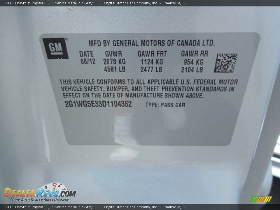 2013 Chevrolet Impala LT Silver Ice Metallic / Gray Photo #22