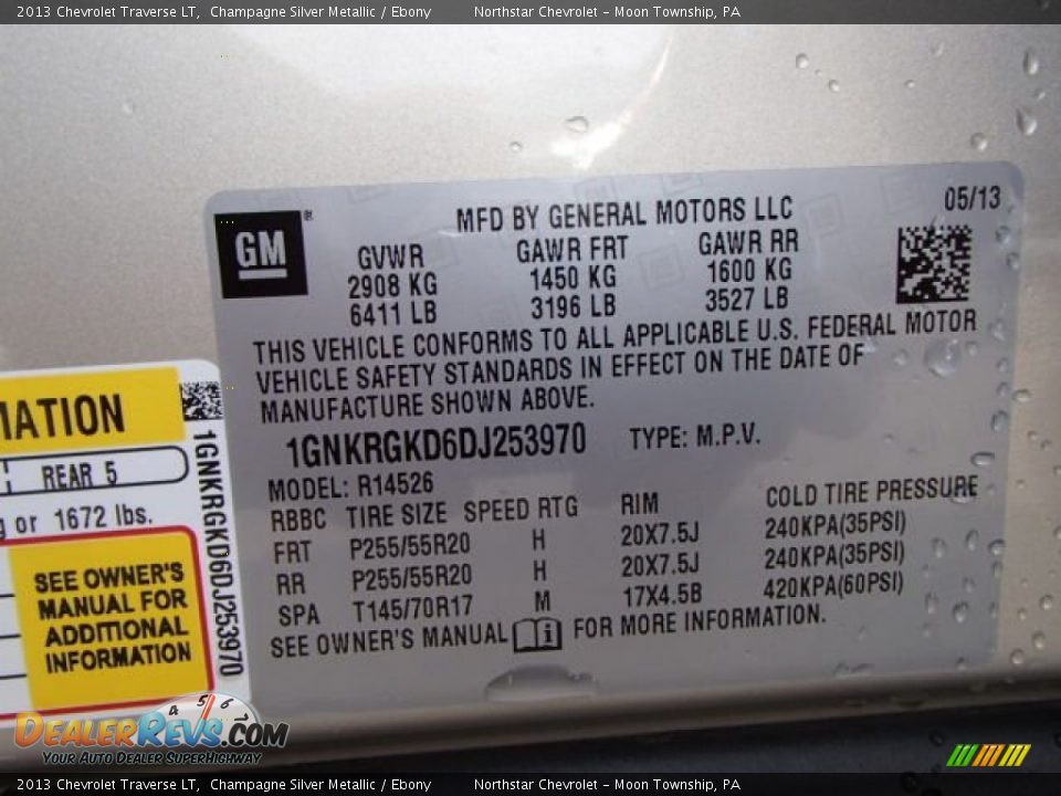 2013 Chevrolet Traverse LT Champagne Silver Metallic / Ebony Photo #20